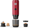 Portable Espresso Machine Mini 12V Rechargeable 3-in-1 Multi-Function Electric Coffee Machine One Key Extraction Compatible with NS & DG Capsules and Ground Coffee for Office Home (RED-NEW)