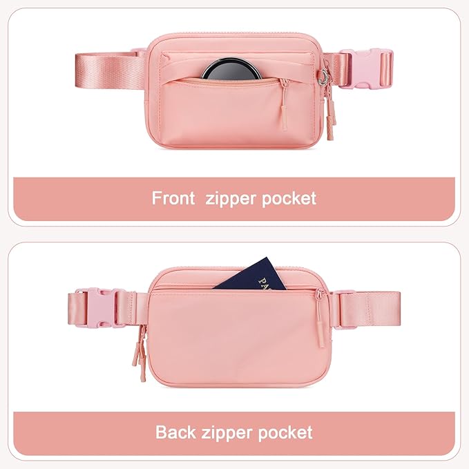 Fanny Packs for Women Men,Belt Bag,Water-resistant Crossbody Bag with 4 Zipper Pockets,Fashion Waist Packs with Adjustable Strap for Workout/Running/Yoga/Shopping/Hiking,Pink