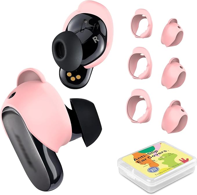 [3 Pairs] Ear Tips Cover for Bose QuietComfort Earbuds II (2022) &Bose QuietComfort Ultra Earbuds (2023), Silicone Sport Ear Hook Cover, Anti-Slip Replacement Eartip Accessories (S,M,L) (Pink)