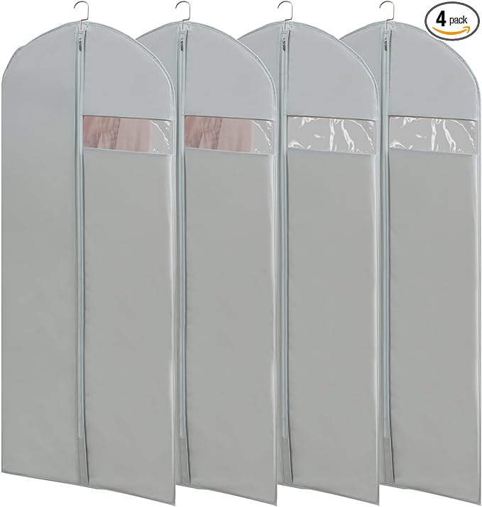 Dress Bags for Gowns Long, 65'' Long Dress Clear Garment Bag(Set of 4, 23.3'' X 65'')