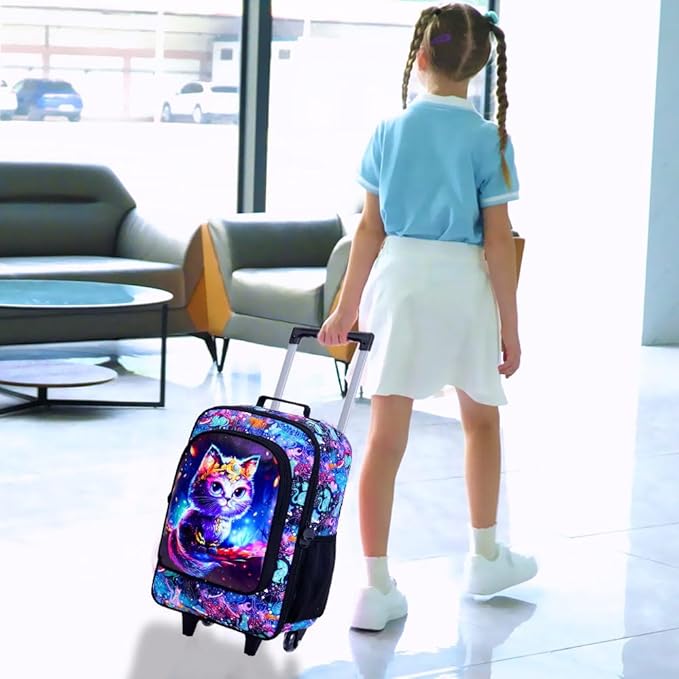 Kids Suitcases for Girls, Cute Cat Luggage Rolling with Wheels, kids carry on luggage for Children Toddler Elementary(Black)