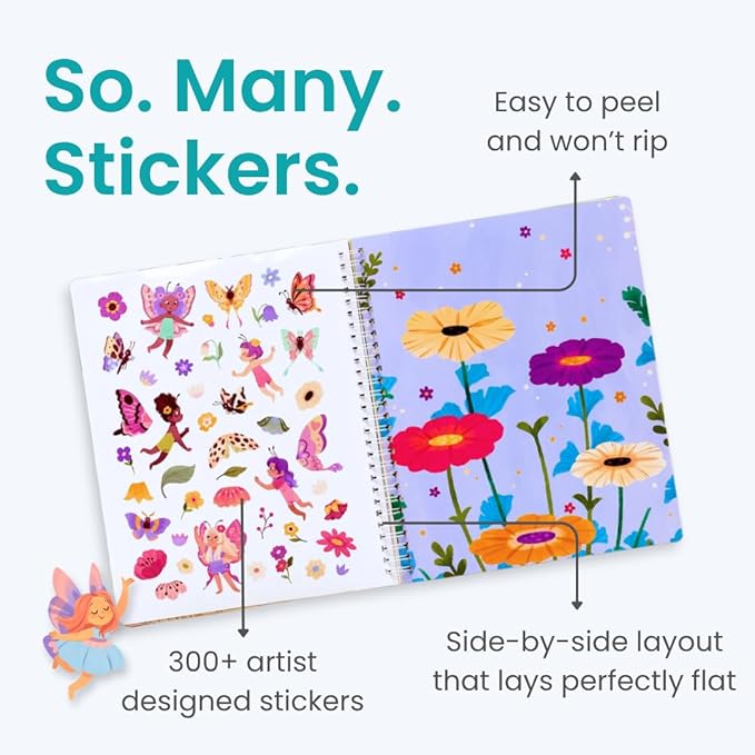 Fairies in The Garden 300+ Kids Sticker Book by Cupkin Toddler Road Trip Coloring and Sticker Book, Road Trip Essentials, 8 Coloring Pages 8 Side by Side Scenes for Ages 2–8 Years