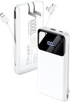 Portable Charger Power Bank with Built-in Cables and Wall Plug, 10000mAh Slim USB-C Battery Pack, Fast Charging Travel Essential Portable Phone Charger Compatible with iPhone, Samsung (Snow)
