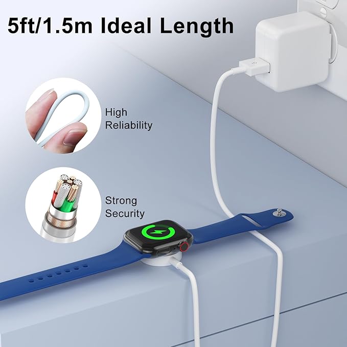 2Pack 5ft/1.5m for for Apple Watch Charger USB Magnetic Wireless Fast iWatch Charger Portable Compatible with iWatch Ultra/Series 9/8/7/6/SE/SE2/5/4/3/2/1