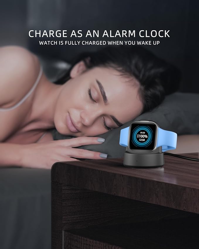 Charger Dock for Fitbit Sense/Sense 2/Versa 3/Versa 4, Magnetic Watch Charger Stand with USB-C Cable, Accessories for Fitbit Smartwatches, Black