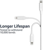 Amazon Basics 2-Pack Apple MFi Certified USB-A to Lightning Cable, Fast Charging, Data Sync, High Speed Transfer, Sturdy Design for iPhone 14 13 12 11 X Xs Pro, Pro Max, Plus, iPad, 6 Foot, White