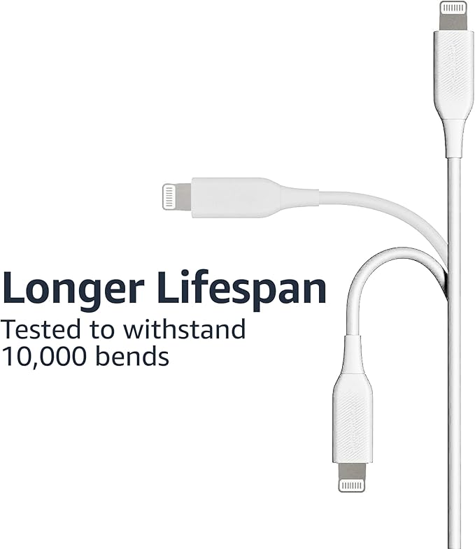 Amazon Basics 2-Pack Apple MFi Certified USB-A to Lightning Cable, Fast Charging, Data Sync, High Speed Transfer, Sturdy Design for iPhone 14 13 12 11 X Xs Pro, Pro Max, Plus, iPad, 6 Foot, White