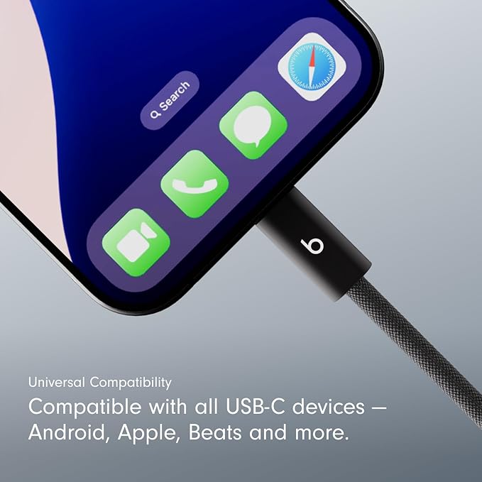 Beats 240W USB-C to USB-C Braided Cable, Fast Charging, Durable/Tangle Free, Compatible with Apple and Android Devices (3 m/10 ft) – Bolt Black