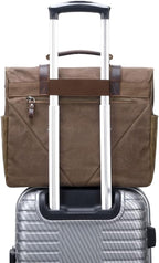 Messenger Bag for Men, Waterproof Genuine Leather Waxed Canvas Briefcase 15.6 Inch Laptop Larger Shoulder Bag with Key Bag