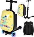 smilesun 4-in-1 Detachable Scooter Luggage for Kids & Teens, Hardside Ride-On Suitcase with Dinosaur Design, Lightweight Foldable, Perfect Travel Gift for Boys(Yellow 22-inch)