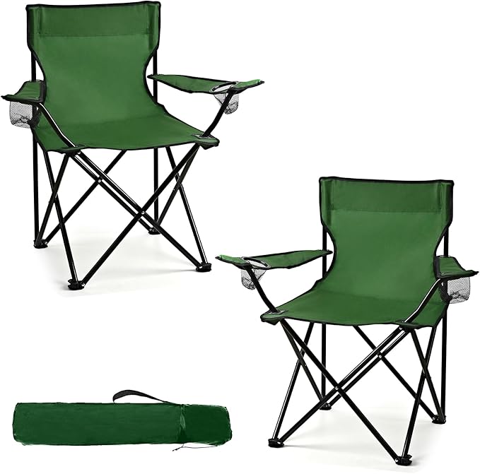 WEIDIORME 2 Pack Lightweight Camping Chairs for Adults & Teens, 250LBS Capacity Foldable Portable Chairs with Carry Bag, Compact Design for Camping, Beach, Picnics, and Outdoor Events