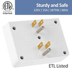 3 Prong Power Strip Outlet Extender, Multi Plug Outlet with 6 Electrical Outlets Adapter, Grounded Wall Outlet Tap, ETL Listed, 125V, 15A, Max 1875W, Quick and Easy Install, White