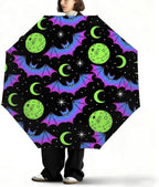 Windproof Compact Umbrellas for Rain - Neon Bat Moon Halloween Portable Lightweight Automatic Reverse Folding Umbrellas - Auto Open Close Cute Small Umbrella for Commute, Car, Backpack, Purse