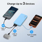 NOBIS Portable Charger 10000mAh 25W Power Bank Fast Charging Battery Pack with Built-in Type-C Cable, USB-C in/Out, USB-A Output with LED Display for Phone 17 S25