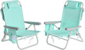 SUNNYFEEL Low Beach Chair 2 Pack, 5-Position Lay Flat Reclining, Backpack Portable Folding Chairs with Cooler Bag & Cup Holder, Heavy Duty 350 LBS, Compact for Beach, Camping, Travel