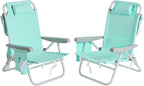 SUNNYFEEL Low Beach Chair 2 Pack, 5-Position Lay Flat Reclining, Backpack Portable Folding Chairs with Cooler Bag & Cup Holder, Heavy Duty 350 LBS, Compact for Beach, Camping, Travel