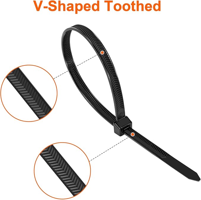 Zip Ties Heavy Duty 12 inch，V-Shaped Toothed Double Sided With 200 LBS Tensile Strength Cable Ties ，Extra Large Wire Ties Adjustable Nylon Tie Wraps for Indoor Outdoor Patented Design（400 Pack Black）
