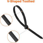 Zip Ties Heavy Duty 12 inch，V-Shaped Toothed Double Sided With 200 LBS Tensile Strength Cable Ties ，Extra Large Wire Ties Adjustable Nylon Tie Wraps for Indoor Outdoor Patented Design（400 Pack Black）