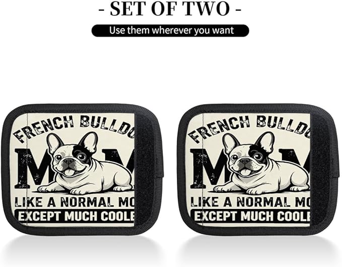 2 Pack Luggage Handle Wrap with Travel Tags - Non-Slip Protective Cover Soft Handle Grips Covers for Suitcase(French Bulldog)