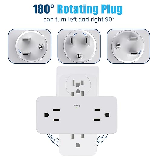 Surge Protector Outlet Extender with Rotating Plug, Multi Plug Outlet Extender with 4 Splitter and 2 USB Ports & 2 USB C Wall Charger, 3 Side Swivel Splitter for Home Office Dorm Travel