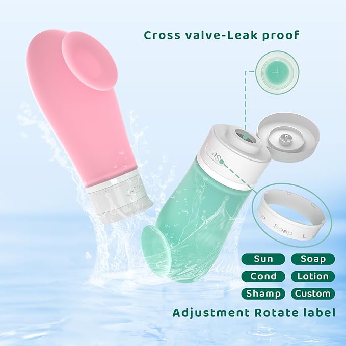 Travel Bottles - 14 Pack Leak Proof, TSA Approved 3oz Travel Size Containers with Suction Cup, Refillable Toiletry Accessories for Shampoo, Conditioner