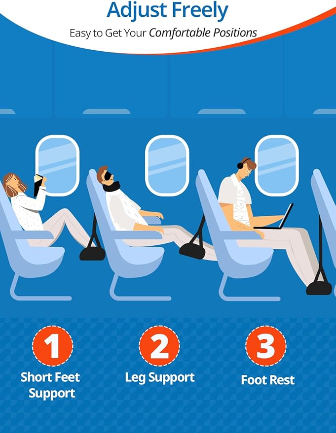 SARISUN Travel Pillow Airplane Foot Hammock Set, Airplane Pillows with 3D Eye Mask for Sleeping, 360° Support Plane Head Strap, Long Flights Essentials, Stop Bobblehead and Travel Foot Rest Leg Relief