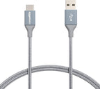 Amazon Basics Nylon Braided USB-C to USB-A 2.0 Fast Charging Cable, 480Mbps Speed, USB-IF Certified, Charge and Sync, for Apple iPhone 16/15, iPad, Samsung Galaxy, Tablets, Laptops, 3 foot, Dark Grey