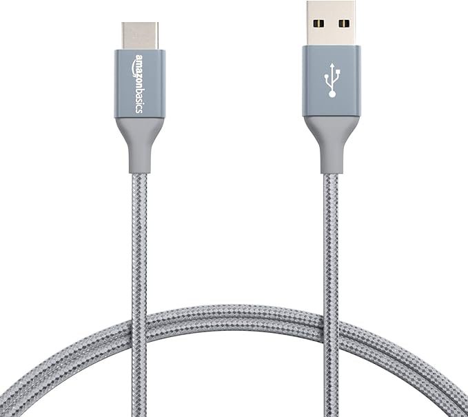 Amazon Basics Nylon Braided USB-C to USB-A 2.0 Fast Charging Cable, 480Mbps Speed, USB-IF Certified, Charge and Sync, for Apple iPhone 16/15, iPad, Samsung Galaxy, Tablets, Laptops, 3 foot, Dark Grey