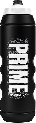 PRIME 32 oz Black Graffiti Squeeze Sports Water Bottle, BPA Free, Dishwasher Safe, Easy-Grip Ergonomic Leakproof Design, Fast Hydration for Gym, Cycling, Running