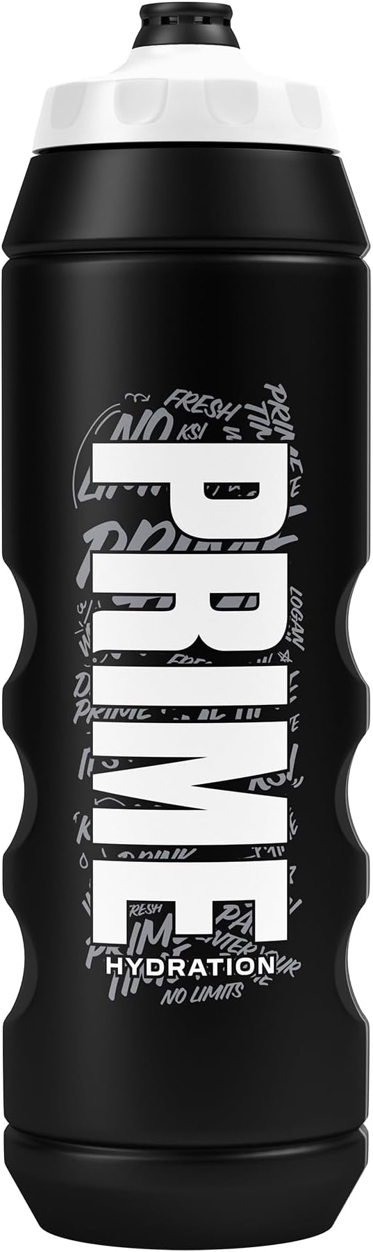 PRIME 32 oz Black Graffiti Squeeze Sports Water Bottle, BPA Free, Dishwasher Safe, Easy-Grip Ergonomic Leakproof Design, Fast Hydration for Gym, Cycling, Running