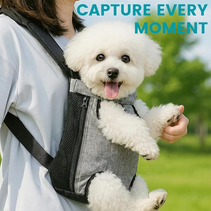 Dog Backpack Carrier, Front Pocket for Essentials, Legs Out Carrying Sling Travel Bag for Small Medium Dogs 2.5-4 Lbs, Soft Wearable Puppy Chest Carry Backpacks for Walking/Hiking/Camping/Traveling