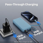 JUOVI 25W Portable Charger, 10000mah Power Bank Fast Charging with Built-in USB-C Cable, Battery Pack with LED Display, Portable Phone Charger for iPhone 17 16 15 14 Samsung S24 S23 iPad Tablets