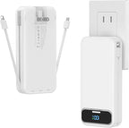 20000mAh Lightweight-Portable-Charger-Power-Bank with Built-in Cables and AC Wall Plug, PD20W USB-C Fast Charging Battery Pack, LED Display External Travel Phone Charger for All iPhone,Samsung,Android