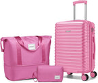 LARVENDER Carry on Luggage 22x14x9 Airline Approved, Expandable 20 Inch Hardside Suitcase with Wheels TSA Lock, PC+ABS Lightweight Carry on Suitcases for Women and Men, Berry (20/DB/TB)