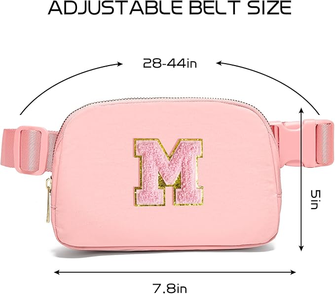 Gitus Belt Bag Fanny Pack Crossbody Bags with Initial Letter Patch Cute Stuff Birthday Gifts for Teenager Girls Trendy Preppy Stuff for Teen Girls Cool Stuff for Teens (Light Pink-M)