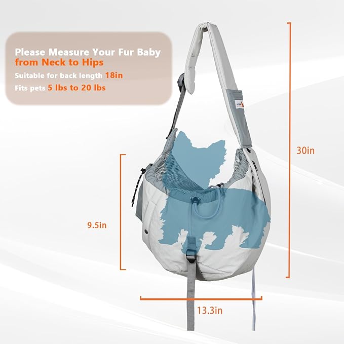 Dog Carrier Sling,Dog Carriers for Small Dogs & Cats Up to 20lbs,Puppy Carrying Backpack Pet Purse with Pockets,Adjustable Shoulder Strap,Hands Free for Travel (Grey)