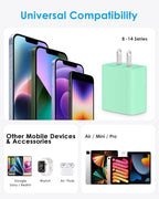 AISNI Fast Charger Block for iPhone 14 13 12 with 10 Foot Fast Charging Cable,MFi-Certified, 20W PD USB C i-Phone Charger 10 ft Compatible with iP14 Plus/14/13/12/11 Pro Max/XSMax (2-Pack Green)