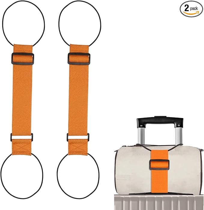 2Pcs Luggage Straps for Suitcases, Adjustable Luggage Connector Straps, Luggage Straps Bag Bungee, Add a Bag Easy to Travel Suitcase (Orange)