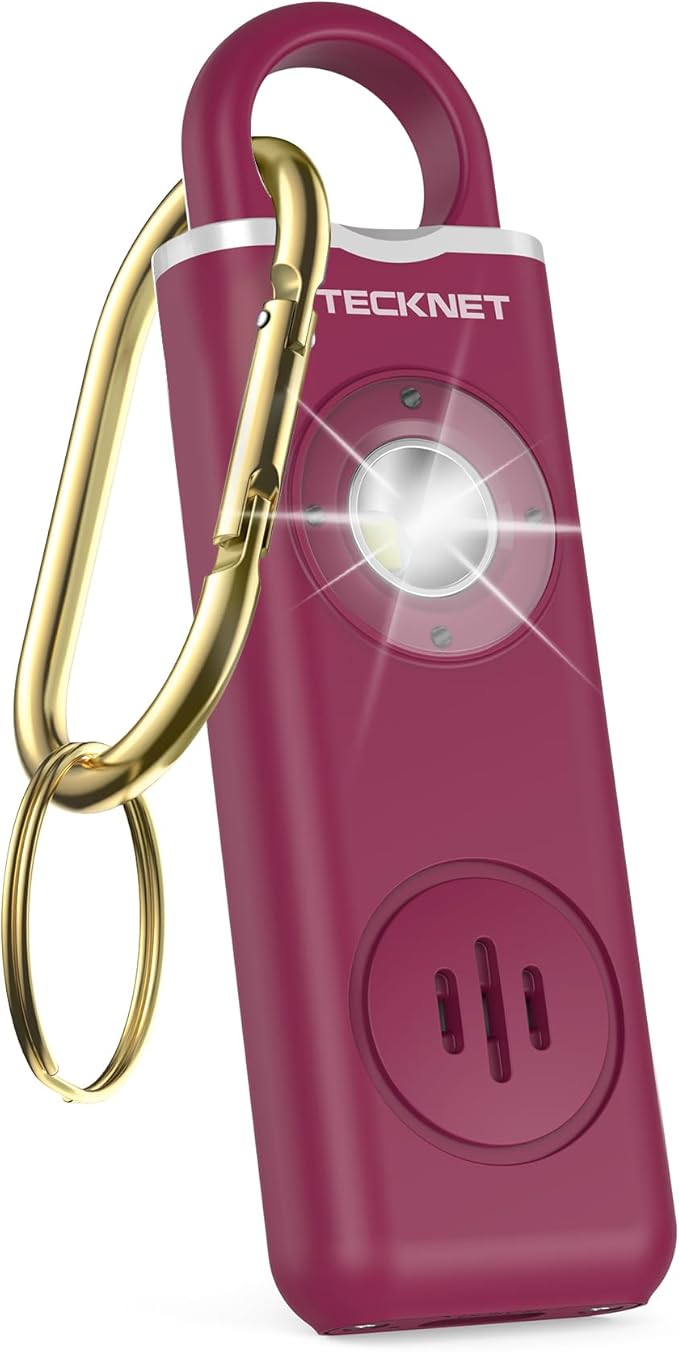 TECKNET Rechargeable Personal Safety Alarm for Women, 130dB Personal Alarm with SOS Strobe Light, Low Battery Notice, Loud Siren Safety Alarms for Girls Kids Elderly - Red