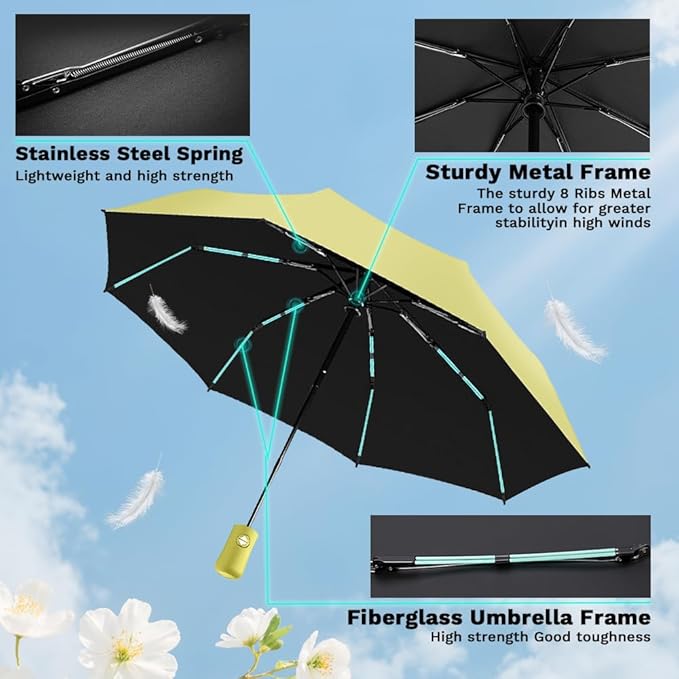 YINBAOGE Compact Travel Umbrella, Automatic Folding Windproof 8 Ribs, Lightweight Small Portable Parasol for Rain & Sun with UV Protection, Fits Car, Backpack, Purse, Men & Women
