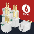 PLUGTUL 2 Prong to 3 Prong Outlet Adapter, Polarized Grounded Outlet Converter, Wall Outlet Plug for Household, Workshops, ETL Listed, 6-Pack, White