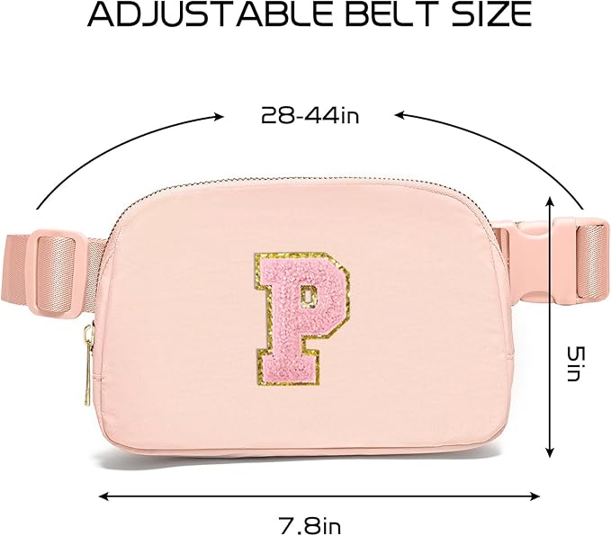 Gitus 6 7 8 9 10 Year Old Girl Gifts Belt Bag Fanny Pack Crossbody Bags with Initial Letter Patch Things for Teen Girls Easter Gifts for Girls Travel Essentials（Coral Pink-P）