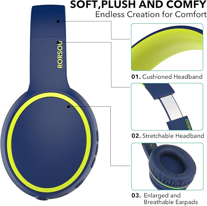 B10 Wireless Bluetooth Over-Ear Headphones, Lightweight Folding Stereo Bass Headset with Mic, 50H Playtime, Volume Control, Bluetooth 5.3 Headphones for iPad/Travel/Tablet/PC (Blue)