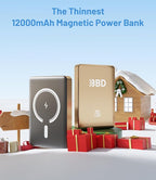 BBD 12000mAh Magnetic Portable Charger Power Bank for iPhone,1 Pack 20w Fast Charging Wireless Power Bank with USB C Cable in&Out Put Magsafe Battery Pack for iPhone 16 15 14 Magsafe Accessories Gold