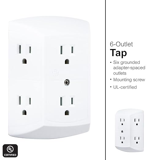 GE 6-Outlet Wall Extender White | Grounded | Spaced Outlets | UL Listed | Pack of 12