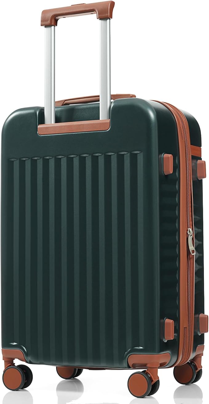 Merax 3 Piece Luggage Set ABS Hardside Suitcase Sets with Spinner Wheels and TSA Lock, 20 inch with Front Opening Design and USB Port, 20" Airline Certified Carry-on Luggage, 20" 24" 28", Dark Green