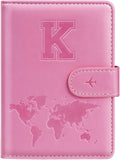 Passport Holder Cover Initail Letter A-Z Travel Wallet Embossed Design RFID Blocking Card Holder Personalized Gift Passport Cover Wallet, Passport Book Holders for Women and Girls, Pink-K