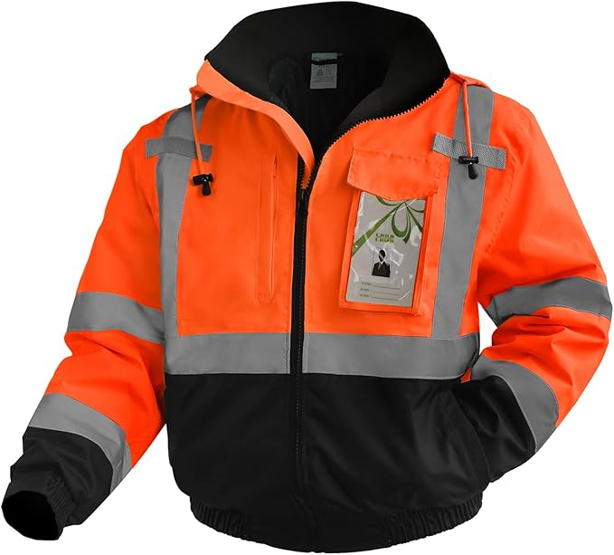 High Visibility Safety Jackets, Construction Coats with Pockets for Men& Women, Rain Jacket for Winter Cold Weather, Waterproof High Vis Rain Coat, Class 3, Orange-Black, 3XL