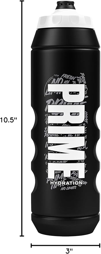 PRIME 32 oz Black Graffiti Squeeze Sports Water Bottle, BPA Free, Dishwasher Safe, Easy-Grip Ergonomic Leakproof Design, Fast Hydration for Gym, Cycling, Running