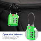 SURE LOCK TSA Approved Combination Luggage Locks with Open Alert Indicator – Durable Zinc Alloy Cable Travel Locks with Large Easy-Read Dials for Suitcases, Backpacks & Gym Bags（Green 4 Pack）